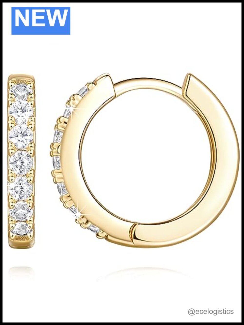 14K Gold Plated Hoop Earrings Cubic Zirconia Huggie Women